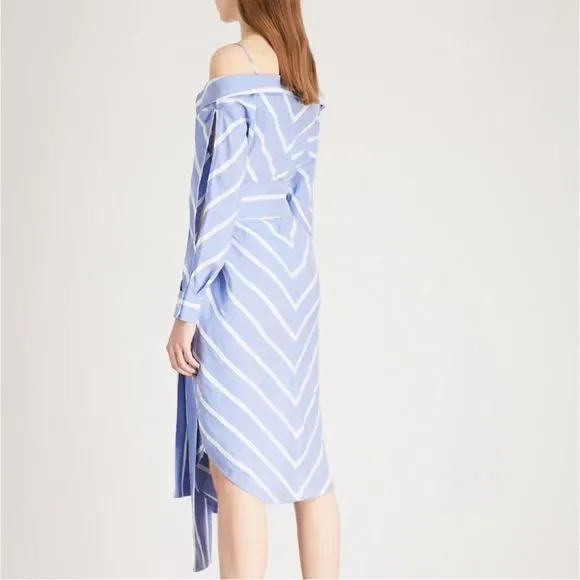 NWT Maje blue and white stripe cold shoulder shirt dress midi